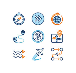 Travel and navigation icons set for design and application