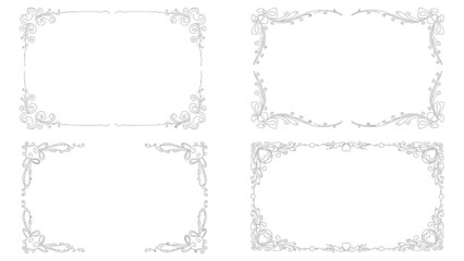 Obraz premium Set of four elegant ornate decorative frames with intricate floral and scrollwork designs, perfect for invitations, certificates, or elegant document borders.