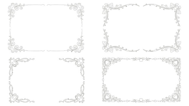 Set of four elegant ornate decorative frames with intricate floral and scrollwork designs, perfect for invitations, certificates, or elegant document borders.