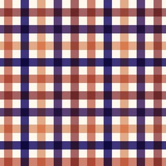 Seamless gingham pattern background. Classic checkered print in blue, orange, and cream colors
