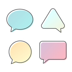 A set of four minimalist speech bubbles with pastel gradients and thin outlines. Perfect for social media, UI design, web layouts, and communication themed graphic projects.