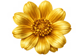 Golden flower design featuring metallic petals and a radiant center, symbolizing luxury, wealth, and natural beauty with elegance