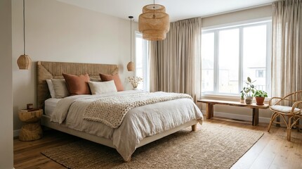Cozy Bohemian Bedroom Interior with Natural Decor