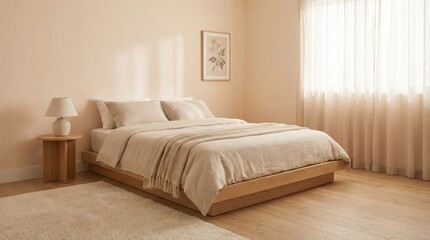 Serene Neutral Tone Minimalist Bedroom Interior
