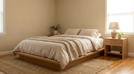 Modern Minimalist Bedroom Interior with Platform Bed