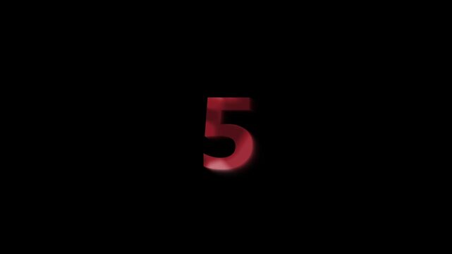 Red Number 5 with Glowing Effect on Black Background five digit