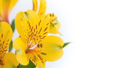Fototapeta premium Vibrant yellow alstroemeria blossoms against a clean white backdrop creating a minimalist elegance