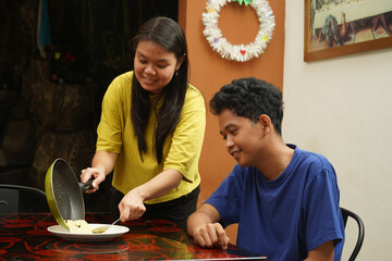 Serving a Piece of Omelet onto a Plate