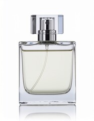 Luxury perfume bottle with realistic glass transparency and studio shadow