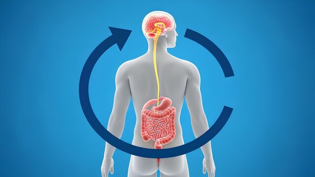 Conceptual illustration highlighting the intricate connection between the human brain and digestive system, emphasizing the gut-brain axis and overall body health