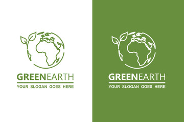 ecology earth planet globe icons isolated on white and green background