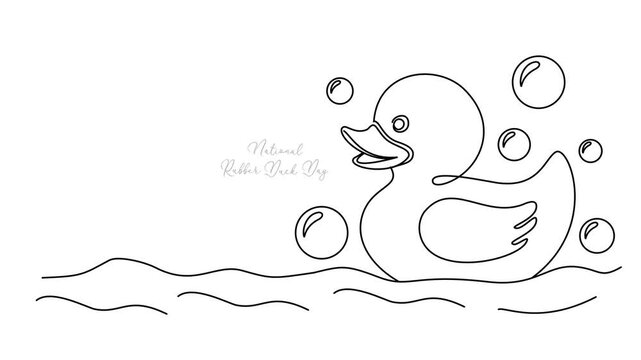 Minimalist National Rubber Ducky Day Line art Animation. Suitable for celebration