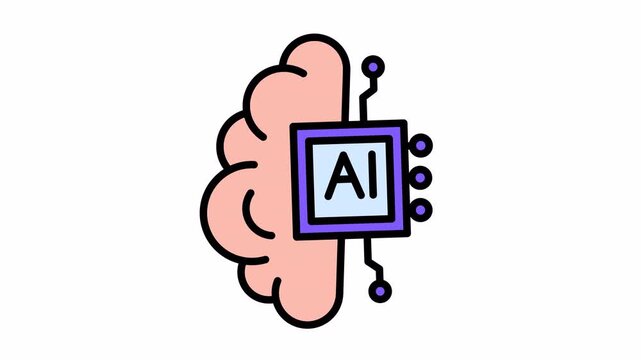 Artificial Intelligence Brain Processor Chip Icon: AI Machine Learning, Cognitive Technology, and Digital Mind Concept Illustration