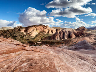 Valley of fire park landscape in Nevada state of America during nice winter day showing many rock formations
