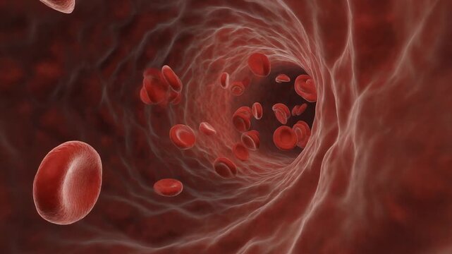 Red blood cells flowing through a vein in the human body
