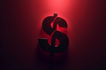 Broken Dollar Sign Symbol Against Red Background