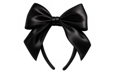 Black satin bow headband as a fashion accessory, presenting elegant feminine style for a party or special event