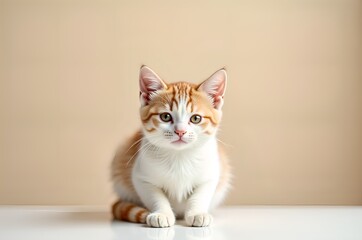 Obraz premium Cute Kitten Sitting on White Surface