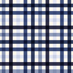 Seamless vector pattern of a classic navy blue and white gingham check with varying shades of blue, ideal for textile design, backgrounds, and digital paper.