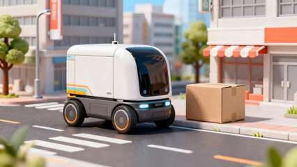 Smart unmanned delivery vehicle carrying parcels on city street