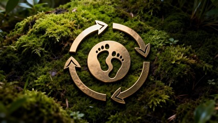 Golden footprint symbol on moss