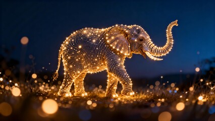 Elephant illuminated with glowing lights