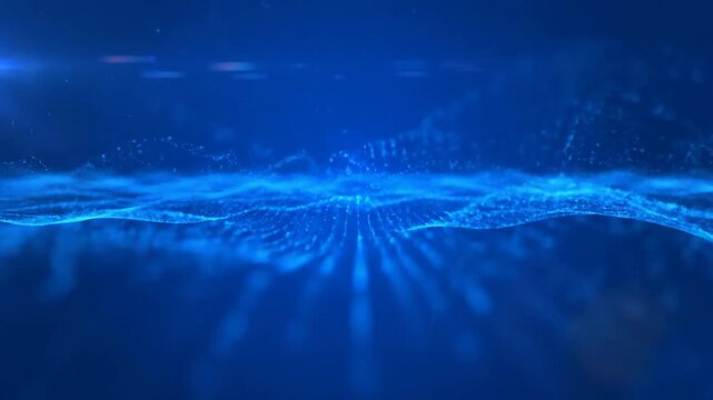 blue digital wave network background with glowing particles