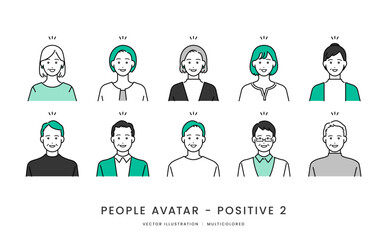 40代〜60代シニア世代男女　ポジティブな表情のシンプルなベクターイラストアイコンセット