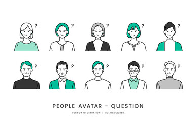 40代〜60代シニア世代男女　考える表情のシンプルなベクターイラストアイコンセット