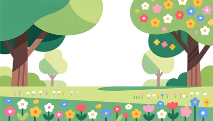 Obraz premium Spring Park with Colorful Wildflowers and Blank Center