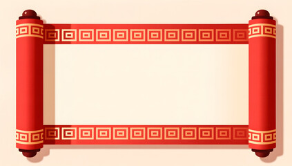 Classic Chinese scroll with red festive border design