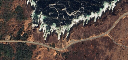 Aerial Satellite View of Cape Spear Coastline and Road in Newfoundland Canada