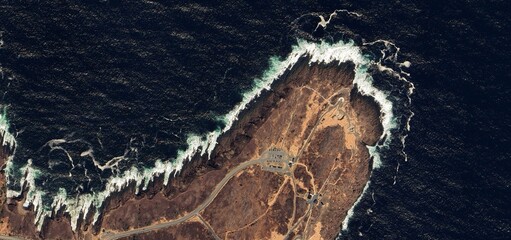 Aerial Satellite View of Cape Spear Coastline and Road in Newfoundland Canada