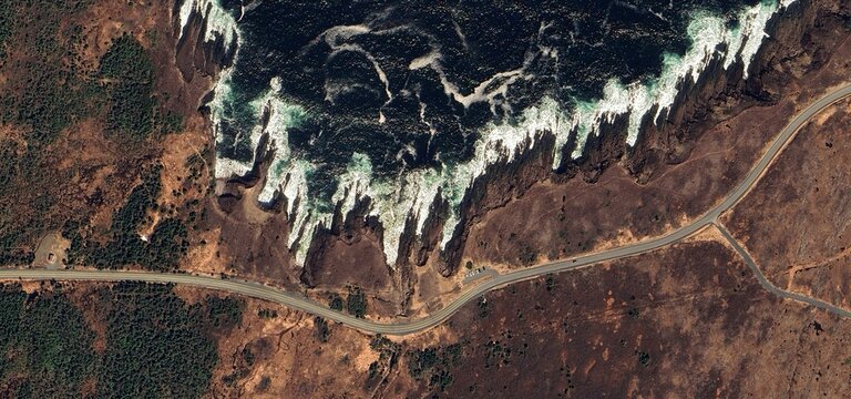 Aerial Satellite View of Cape Spear Coastline and Road in Newfoundland Canada