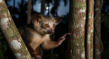 Obraz premium Bushbaby in the Night - A Nocturnal Primate in its Natural Habitat.