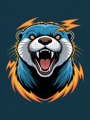 Obraz premium Illustration of a Fierce Angry Otter in Vibrant Colors with Cartoon Character Elements and Electric Theme in Abstract Style 