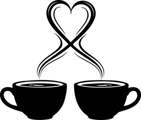 Romantic coffee cups with heart steam silhouette symbolizing love, warmth and togetherness