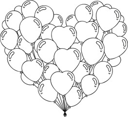 Heart shaped balloon cluster silhouette expressing romance, joy and Valentine celebration mood