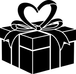 Gift box with heart bow silhouette for Valentine surprise, love celebration and romance themes