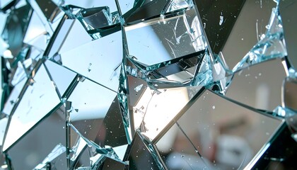 Fractured mirror reflects shattered realities