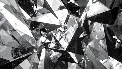 Shattered reflections angular chaos monochrome abstract