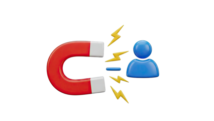 Magnet attracting a person icon with lightning bolts