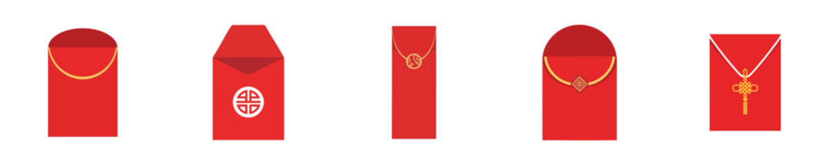 Red Envelope Lunar Festival Angpao Flat Vector Illustration Modern Set