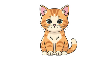 Fototapeta premium Charming cartoon illustration of a cute orange tabby kitten with bright eyes sitting calmly, perfect for children's designs or pet-themed projects