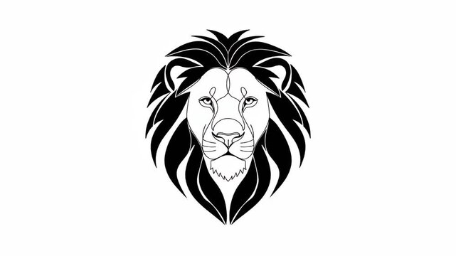 Stylized black and white lion head illustration, bold and regal.