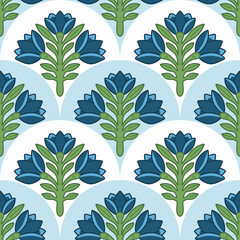 Hand Drawn Floral Seamless Pattern with Stylized Leaves