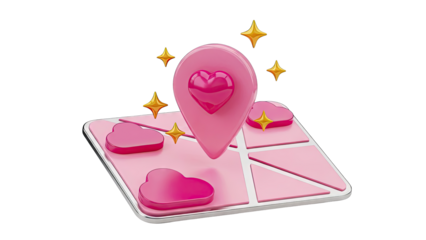 3D Pink Map Pin with Heart and Stars