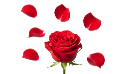 Red rose with petals isolated on transparent background