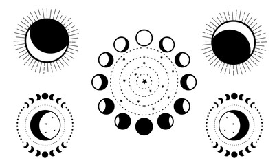 Two simple white crescent moon shapes vector design on transparent background