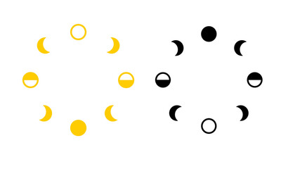 Yellow celestial body cycle icons displaying lunar phases on transparent background
